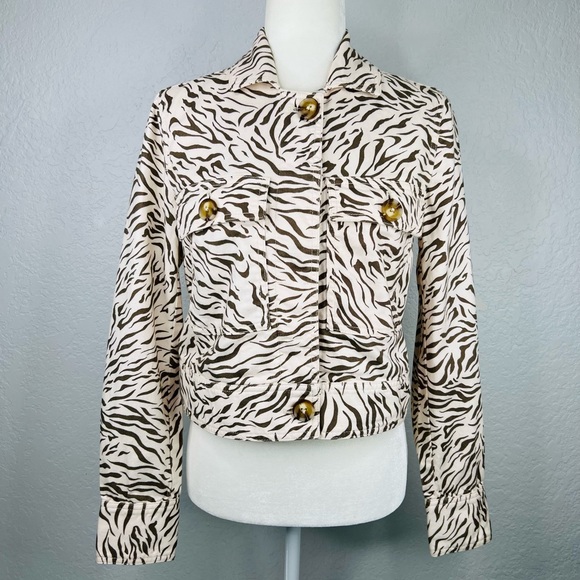 Anthropologie Ivory/Brown Zebra Print Cropped Pilcro Denim Trucker Jack… - Picture 13 of 16